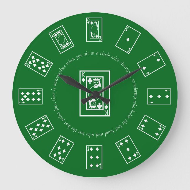 Playing Cards on a Kelly Green Table Large Clock (Front)