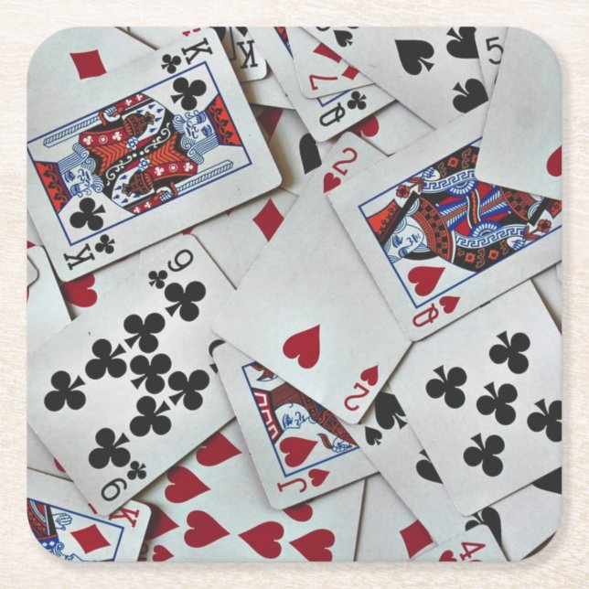 Playing Cards Poker Games Queen King Square Paper Coaster (Front)