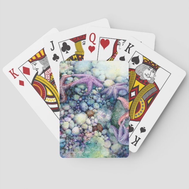 Playing cards - starfish tidepool watercolor  (Back)
