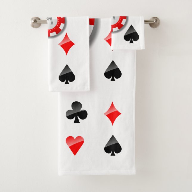 Playing Cards Suits And Monogrammed Poker Chips Bath Towel Set (Insitu)
