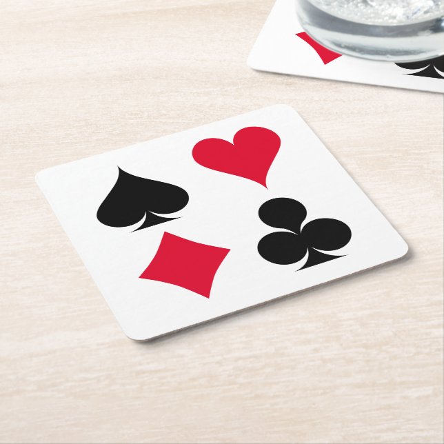 Playing cards symbols pattern square paper coaster (Angled)