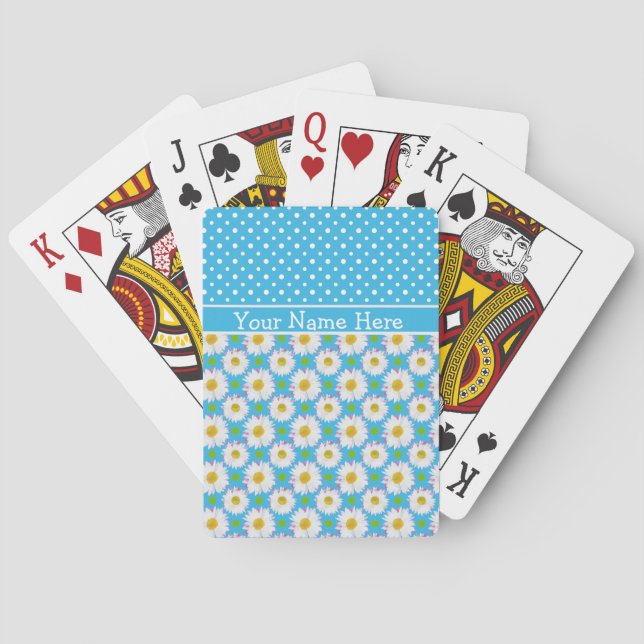 Playing Cards to Personalise: Polkas Daisies: Blue (Back)