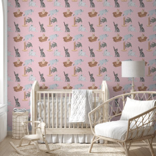 Playing Cats and Kittens on Pink Wallpaper
