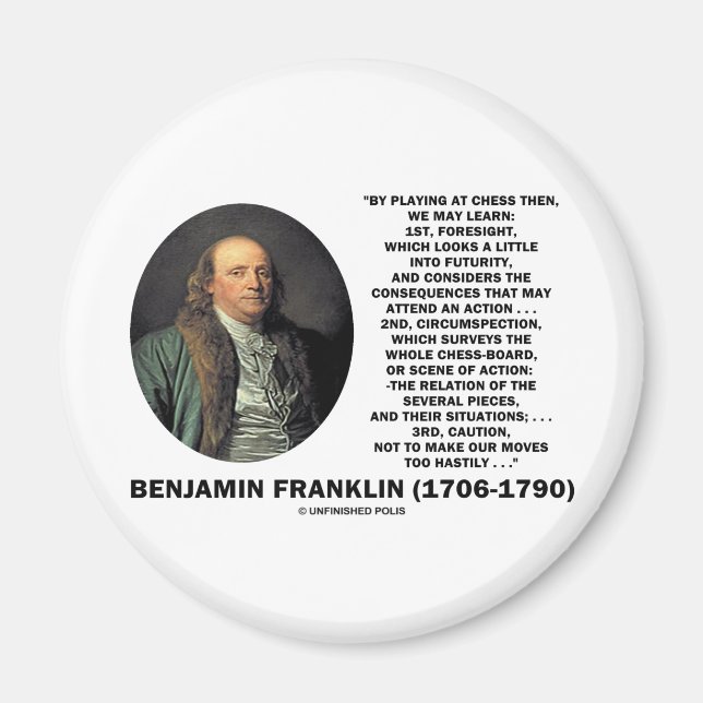 Playing Chess Caution Benjamin Franklin Quote Magnet (Front)