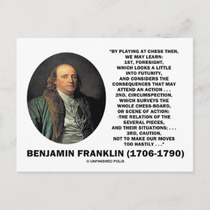 Playing Chess Caution Benjamin Franklin Quote Postcard