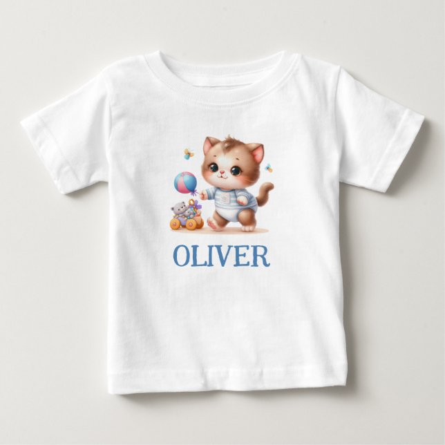  Playing Cute Kitten Personalised Baby T-Shirt (Front)
