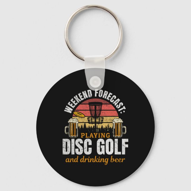 Playing Disc Golf And Drinking Beer - Funny Disc G Key Ring (Front)