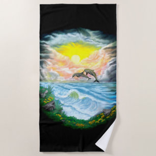 Playing Dolphins in the Sunshine Beach Towel