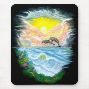 Playing Dolphins in the Sunshine Mouse Pad