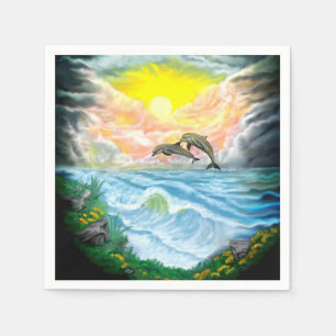 Playing Dolphins in the Sunshine Napkin
