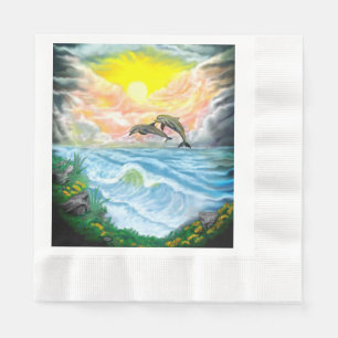 Playing Dolphins in the Sunshine Napkin