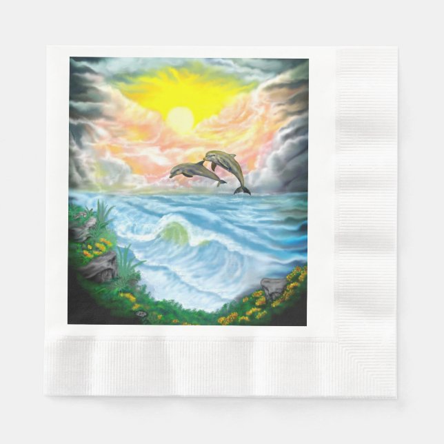 Playing Dolphins in the Sunshine Napkin (Front)