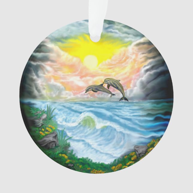 Playing Dolphins in the Sunshine Ornament (Front)