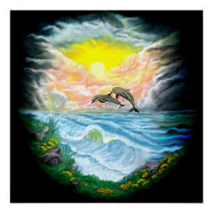 Playing Dolphins in the Sunshine Poster