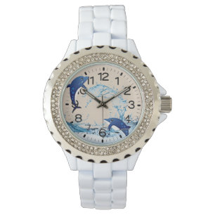 playing dolphins rhinestone watch