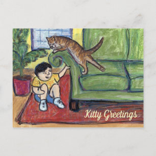 Playing Games Cat Lover Greeting Custom Postcards