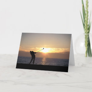 Playing Golf At Sunset Card