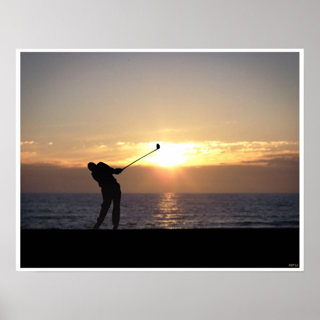Playing Golf At Sunset Poster (Front)