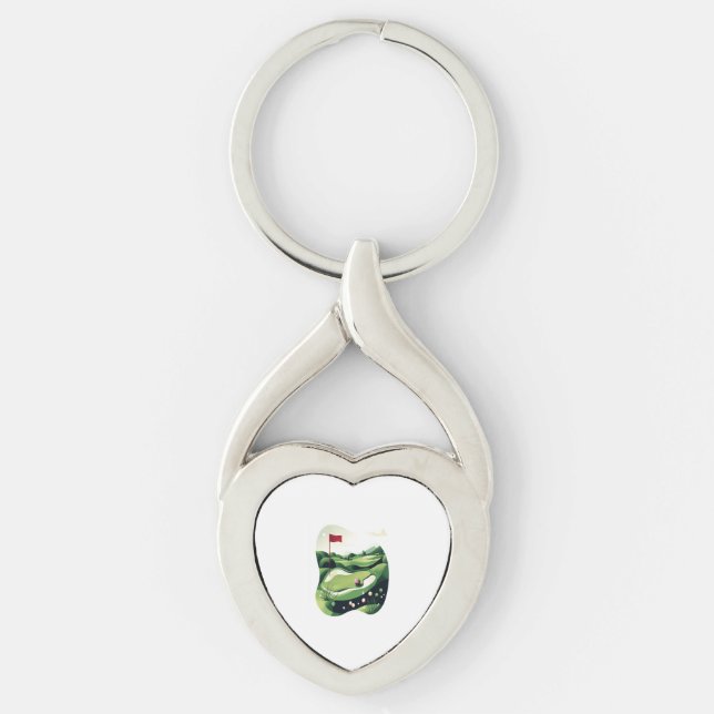 Playing Golf Field Key Ring (Front)