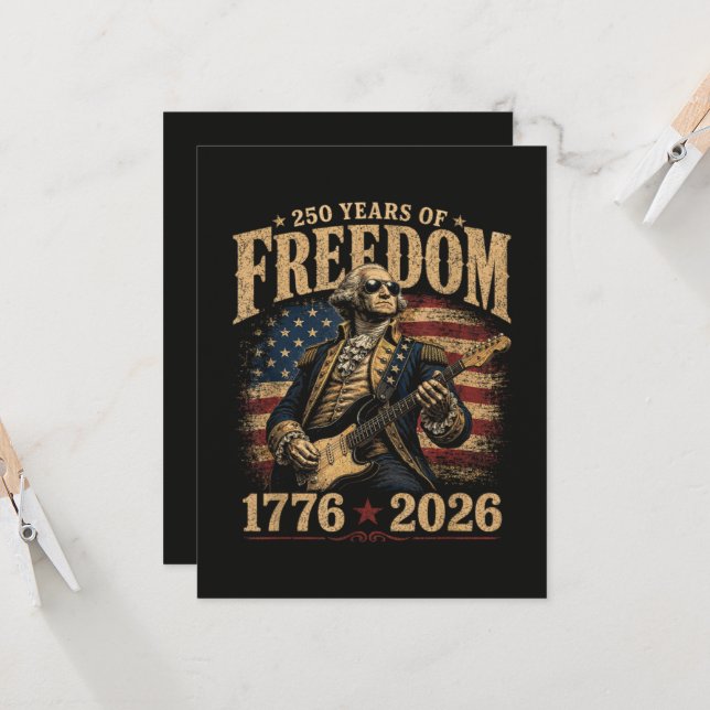  Playing Guitar 250 Years 4th July Invitation (Front/Back In Situ)