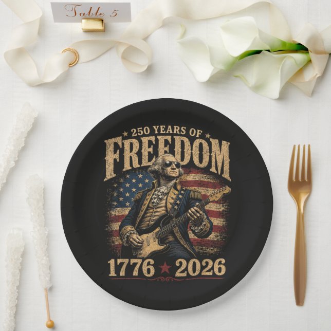  Playing Guitar 250 Years 4th July Paper Plate (Wedding)