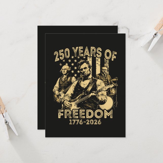 Playing Guitar 4th July 250th Anniversary Invitation (Front/Back In Situ)