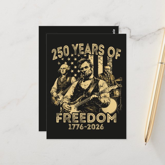 Playing Guitar 4th July 250th Anniversary Postcard (Front/Back In Situ)
