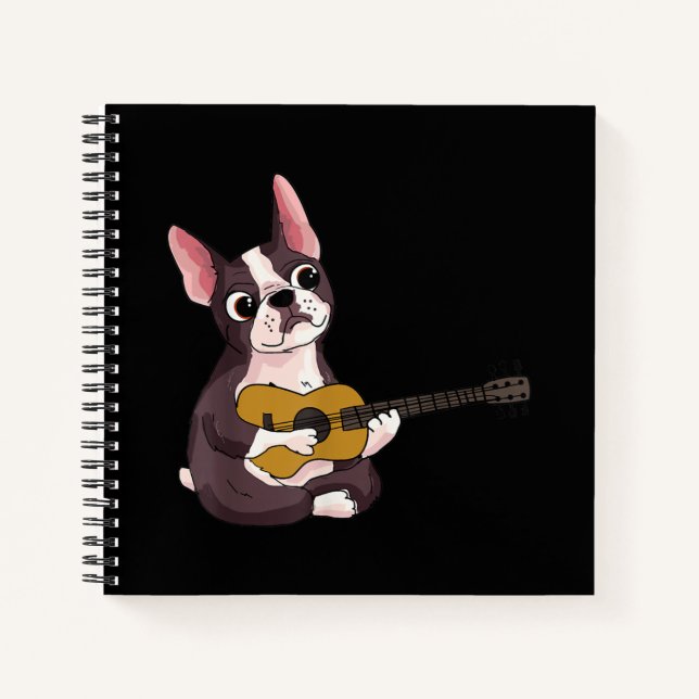 Playing Guitar Guitarist Frenchie Bulldog Gift Notebook (Front)