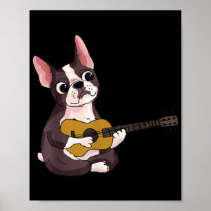 Playing Guitar Guitarist Frenchie Bulldog Gift Poster