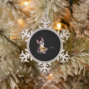 Playing Guitar Guitarist Frenchie Bulldog Gift Snowflake Pewter Christmas Ornament