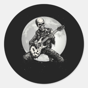Playing Guitar Punk Rock Music Halloween Mens Kids Classic Round Sticker