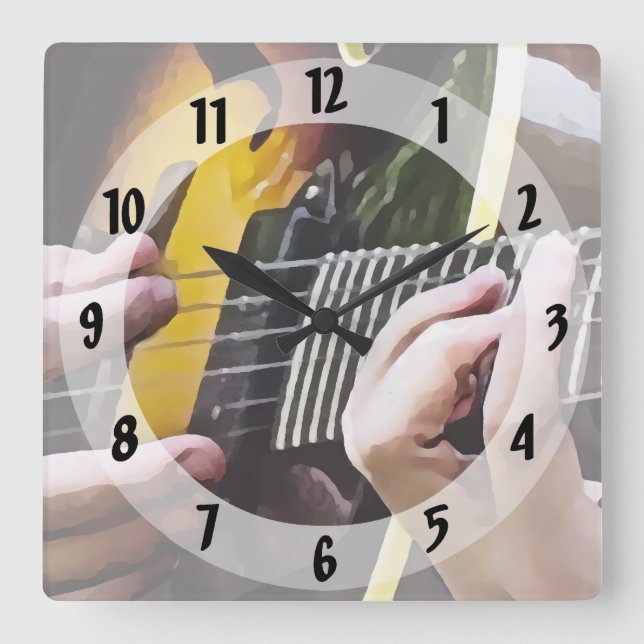 Playing Guitar Square Wall Clock (Front)