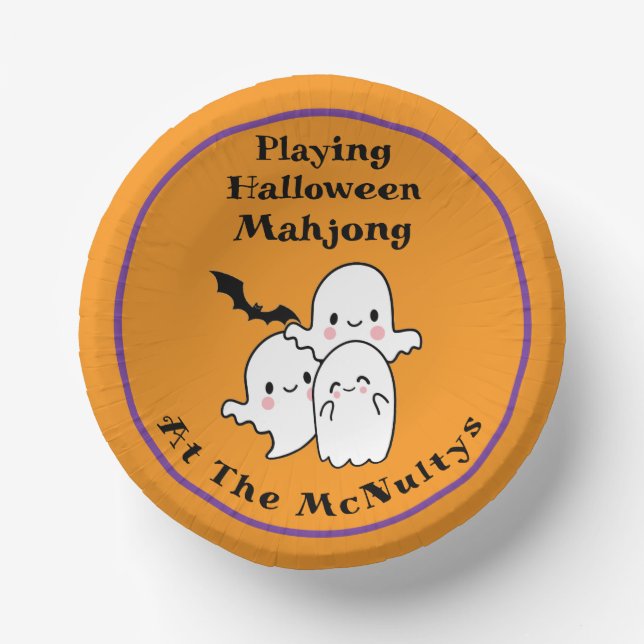 Playing Halloween Mahjong Personalise NAME Paper Plate (Front)