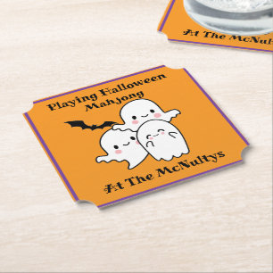 Playing Halloween Mahjong Personalize NAME Paper Coaster