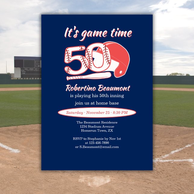 Playing His 50th Inning Baseball Birthday Party Invitation (Creator Uploaded)