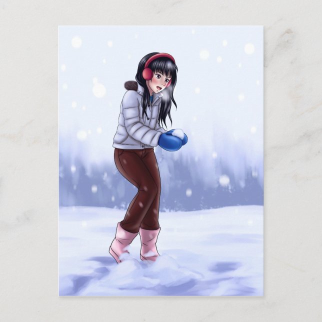 Playing in the Snow Holiday Postcard (Front)