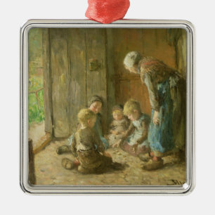 Playing Jacks on the Doorstep Metal Tree Decoration