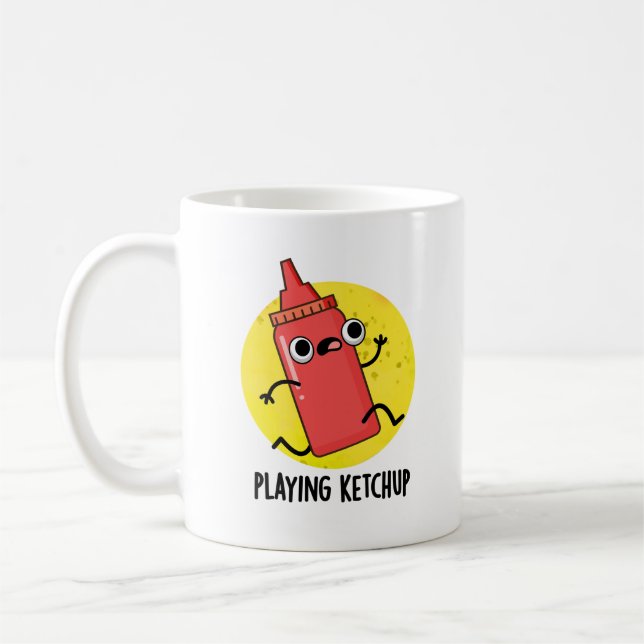 Playing Ketchup Funny Sauce Pun  Coffee Mug (Left)