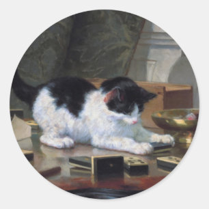 Playing Kitten by Henriëtte Ronner-Knip Classic Round Sticker