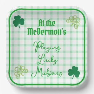 Playing Lucky Mahjong Watercolor Shamrocks  Paper Plate
