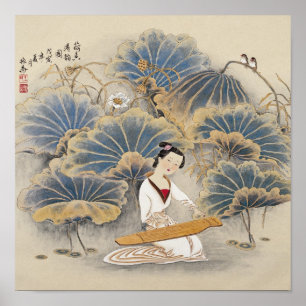 Playing Music by Lotus Pond Poster