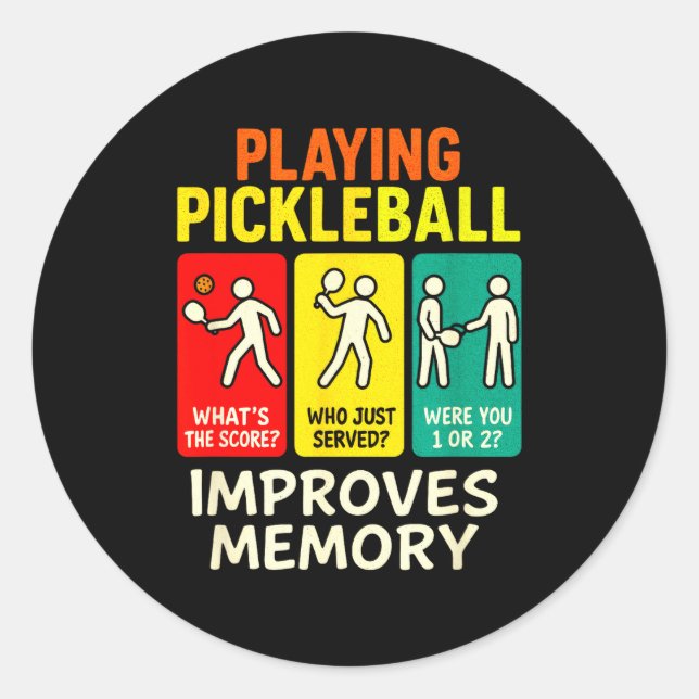 Playing pickleball improves memory - paddleball fu classic round sticker (Front)