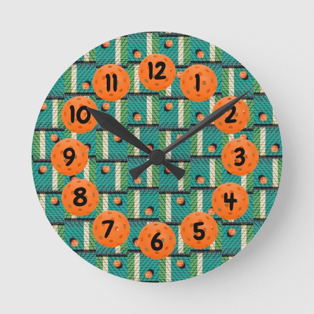 Playing Pickleball 'Til the Streetlights Come On R Round Clock (Front)