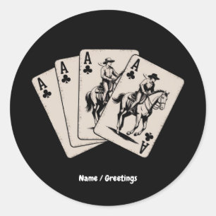 Playing Poker-Card Western Country Girl Trendy Classic Round Sticker