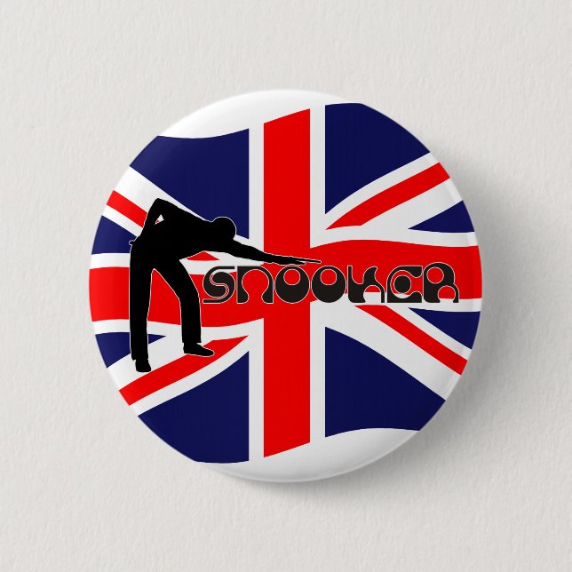 PLAYING SNOOKER modern font & union jack flag 6 Cm Round Badge (Front)