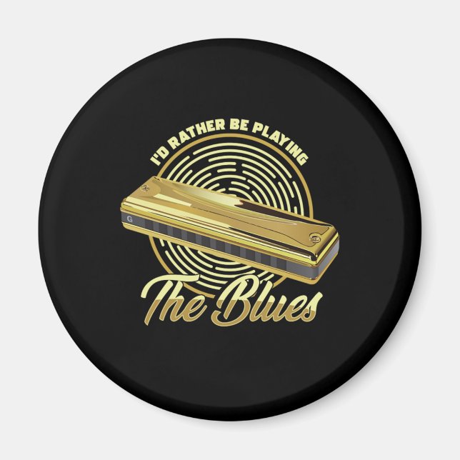 Playing The Blues Music Instrument Harmonica Gift Magnet (Front)