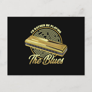 Playing The Blues Music Instrument Harmonica Gift Postcard