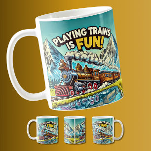 Playing Trains is FUN Vintage Steam Engine   Coffee Mug
