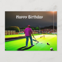 Playing Twilight Lawn Bowls, Birthday Postcard