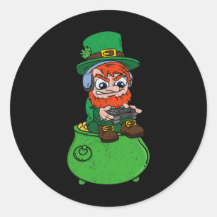 Playing Video Game St Patrick's Day Gamer Classic Round Sticker